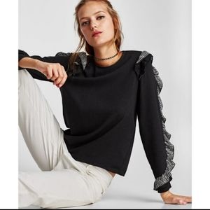 Long sleeve grey top from Zara.  Ruffle on sleeves size large